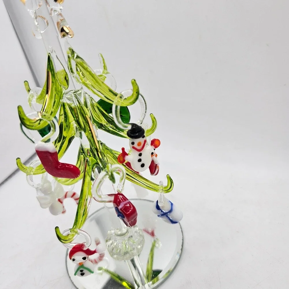 Green Crystal Glass Christmas Tree with Removable Ornaments 6